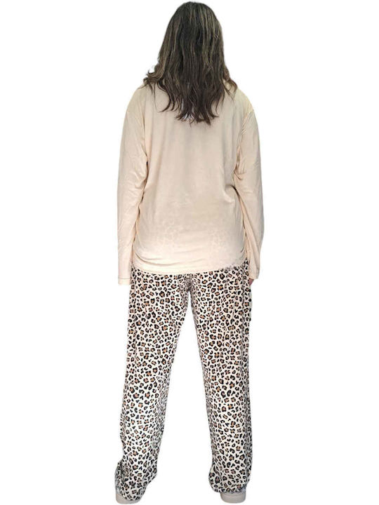 Remix Winter Damen Pyjama-Set Beige, Leopard