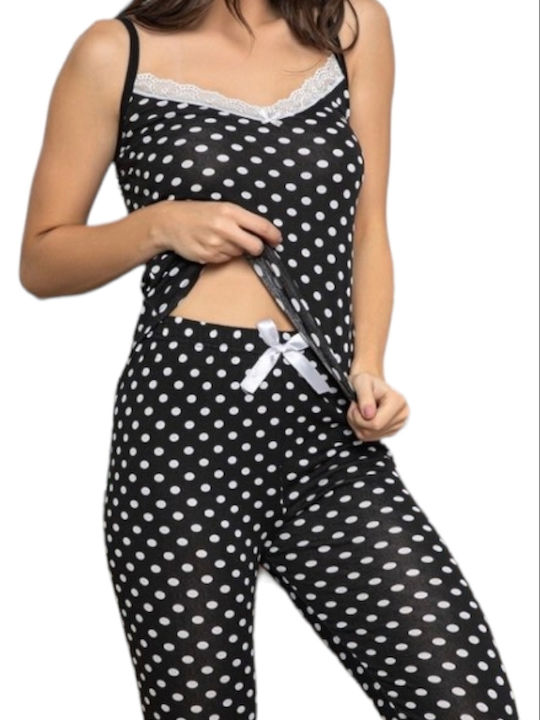 Remix Sommer Damen Pyjama-Set Schwarz