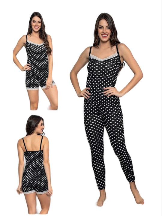 Remix Sommer Damen Pyjama-Set Schwarz