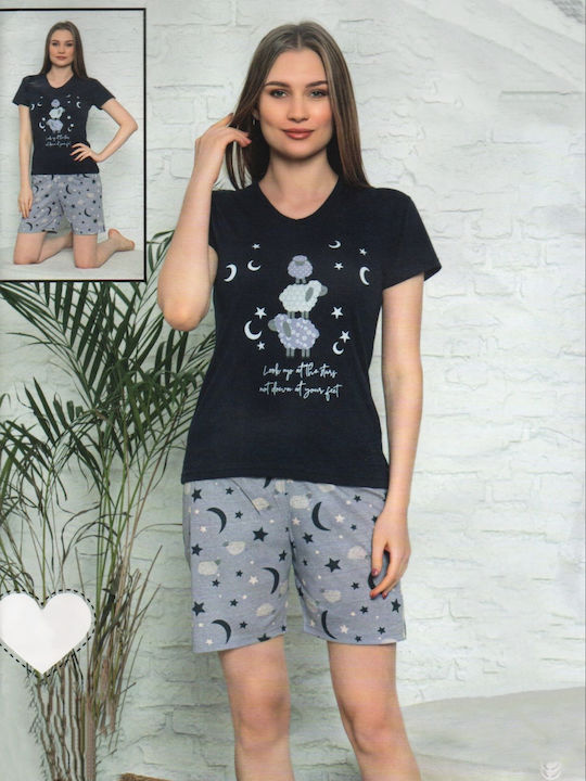 Remix Sommer Damen Pyjama-Set Dark Blue