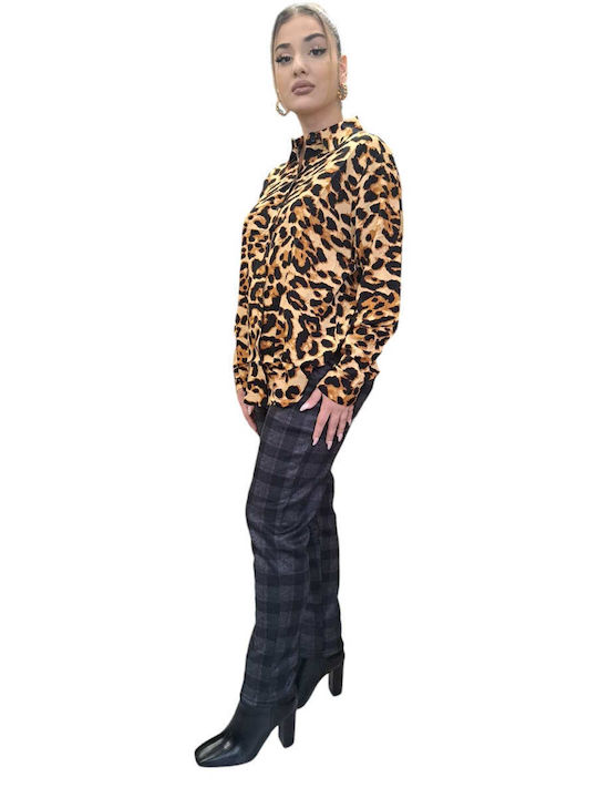 Remix Women's Long Sleeve Shirt Brown Leopard