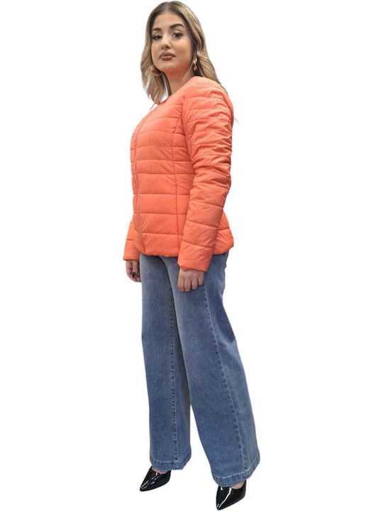 Women's Short Puffer Jacket for Spring or Autumn Coral