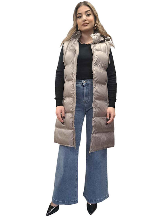 Lang Damen Ärmellos Puffer Jacke für Winter Beige