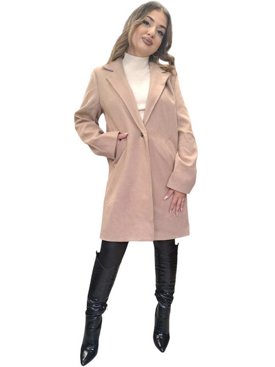Women's Beige Coat with Buttons