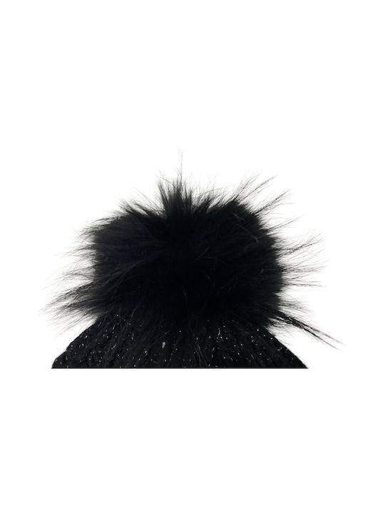 Pom Pom Beanie Γυναικείος Σκούφος Πλεκτός σε Μαύρο χρώμα