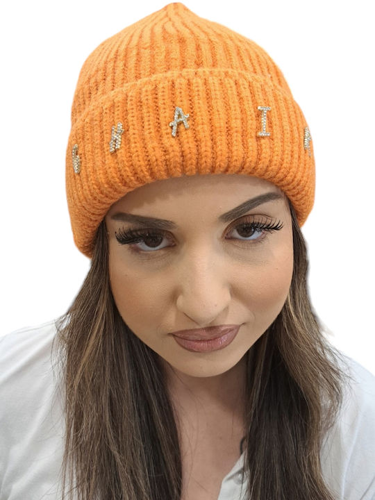 Beanie Γυναικείος Σκούφος Πλεκτός σε Πορτοκαλί χρώμα