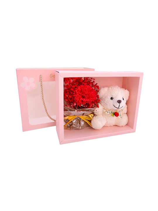 Gift Box Artificial Rose Bear 3084 White Gift Box Artificial Rose Bear 3084 White
