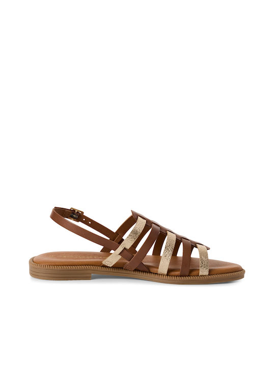 Tamaris Leather Women's Flat Sandals in Tabac Brown Color