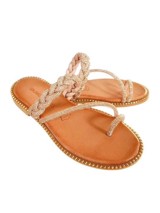 Sandale Casual Damă Din Piele Roz Auriu