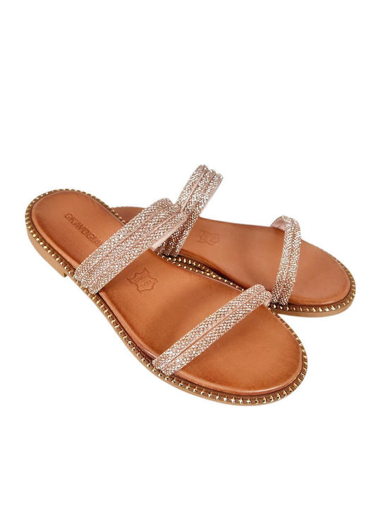 Sandale Casual Damă Din Piele Roz Auriu