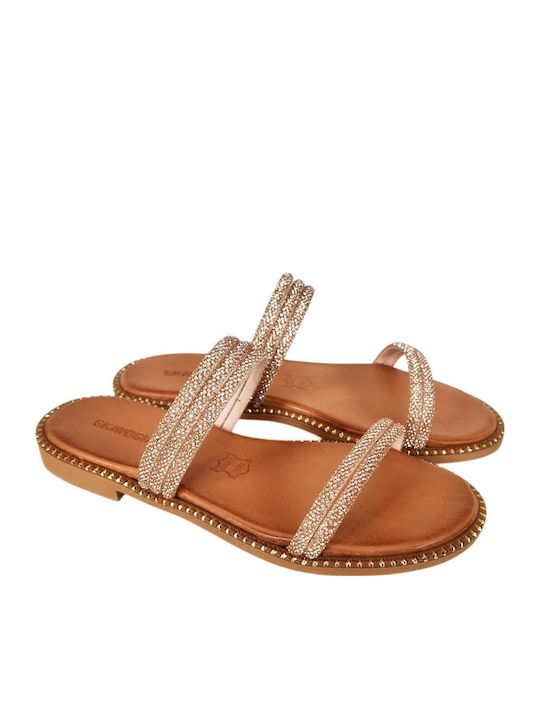 Sandale Casual Damă Din Piele Roz Auriu