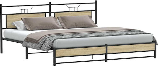 Легло King Size Дървено Кафяво с Дъски за Матрак 193x203см