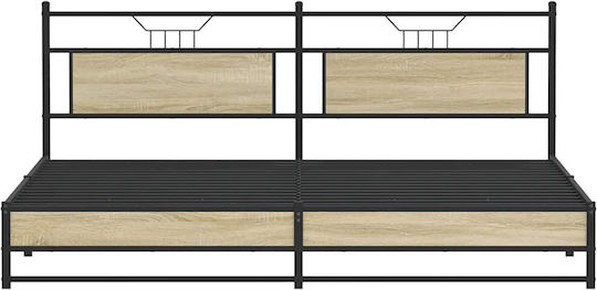 Легло King Size Дървено Кафяво с Дъски за Матрак 193x203см