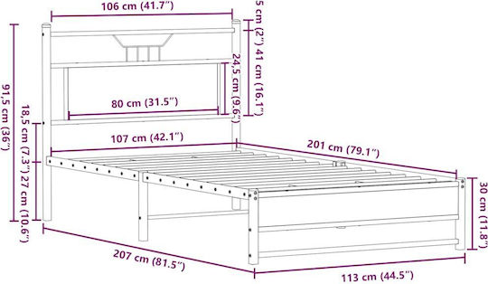 Double Wooden Bed Brown with Slats for Mattress 107x203cm 4106958