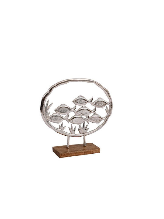 Pește decorativ din aluminiu Fylliana pe inel, bază din lemn, culoare argintie, 32x6x30cm 946-124-031 Pește decorativ din aluminiu Fylliana pe inel, bază din lemn, culoare argintie, 32x6x30cm 946-124-031