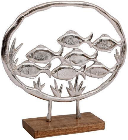 Aluminum Decorative Fylliana Fish On Ring 2803 Wooden Base Silver Color 32x6x30cm 946-124-031