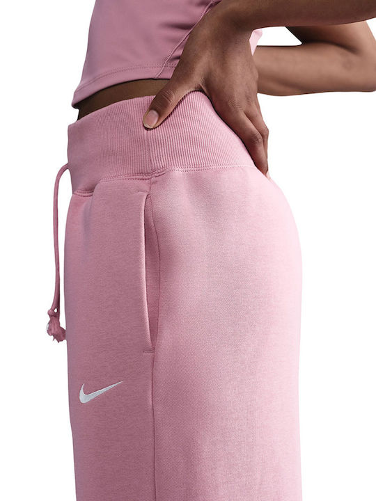 Nike High Waist Sweatpants Wide Fleece Pink DQ5615-699