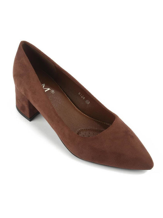 Fshoes Suede Pointed Toe Brown Heels