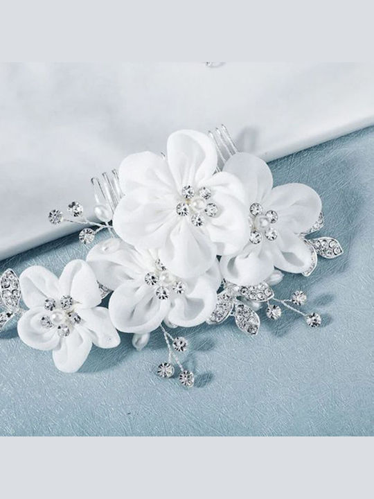 Bridal Hair Decoration Satin Flowers Pearls Crystals Calandra Total Length 31 Cm Large Comb Flowers Size 9 X 5.5 Cm Smaller Comb Flowers Size 5 X 4.5 Cm