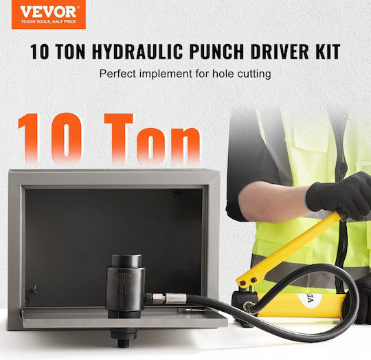 Vevor 10 Ton Hydraulic Knockout Punch Kit 1/2" Έως 2" Conduit Hole Cutter Set Ko Tool Kit Puncher 6 Piece Metal Sheet Driver Tools Aluminium Brass Inox Fiberglass Plastic