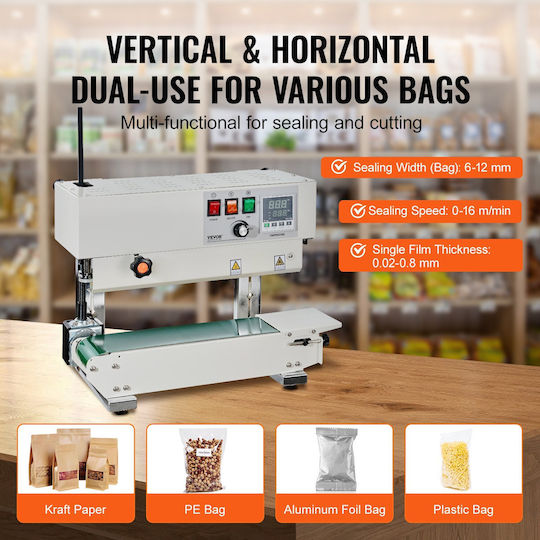 Vevor Continuous Bag Band Sealing Machine Vertical Band Sealer Carbon Steel