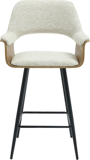 Stool Bar with Backrest Upholstered with Fabric Clipp Black - Ecru 2pcs 57.5x53x98cm
