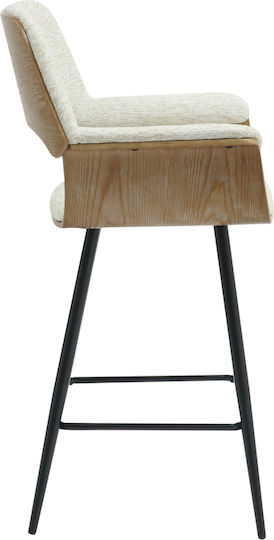Stool Bar with Backrest Upholstered with Fabric Clipp Black - Ecru 2pcs 57.5x53x98cm