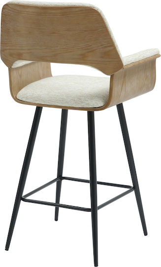 Stool Bar with Backrest Upholstered with Fabric Clipp Black - Ecru 2pcs 57.5x53x98cm