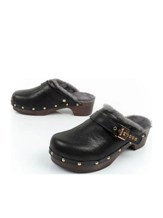 Iconic Leather Mules with High Heel in Black Color