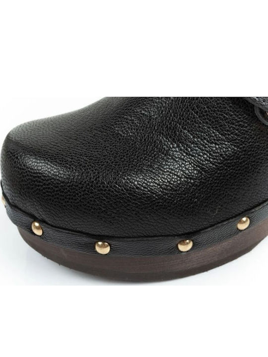 Iconic Leather Mules with High Heel in Black Color