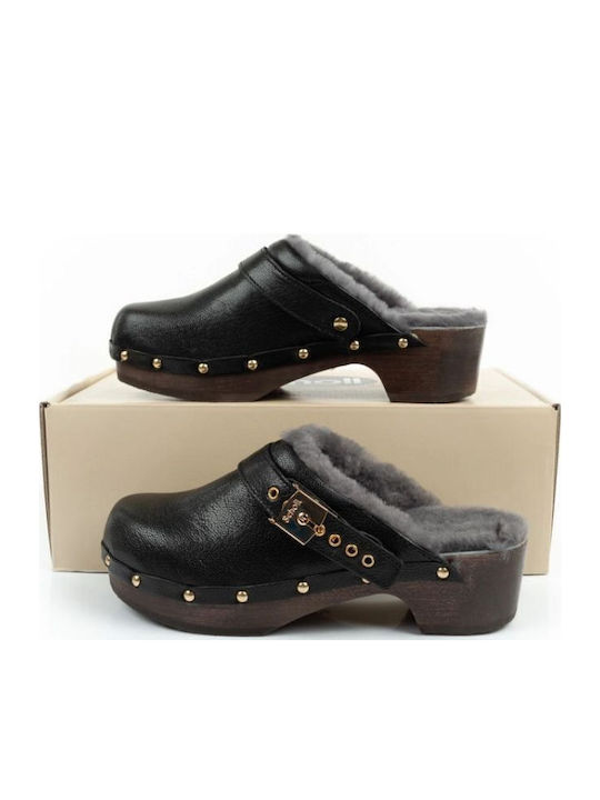 Iconic Leather Mules with High Heel in Black Color