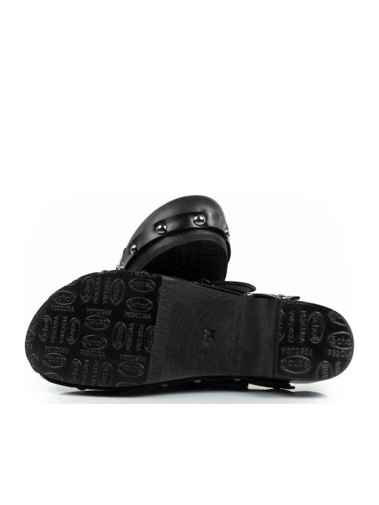 Iconic Leather Mules with High Heel in Black Color