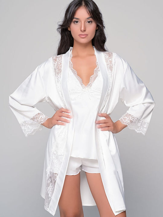 Milena by Paris Καλοκαιρινό Νυφικό Γυναικείο Σετ Πιτζάμας Σατέν Λευκό Milena by Paris Καλοκαιρινό Νυφικό Γυναικείο Σετ Πιτζάμας Σατέν Λευκό