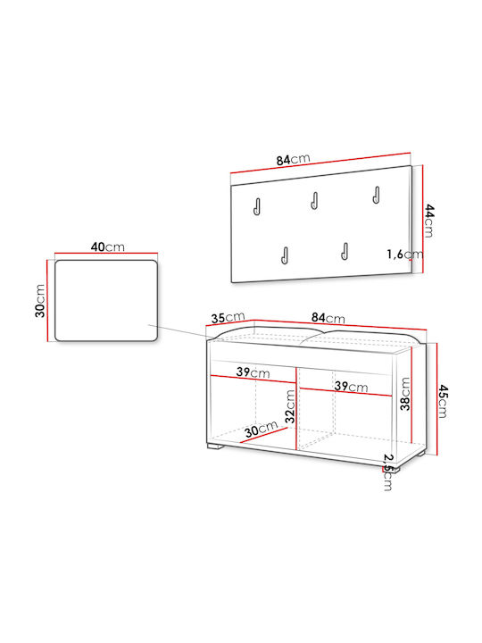 Gesita Eingangsmöbel mit Garderobe & Bank 84x35x45cm