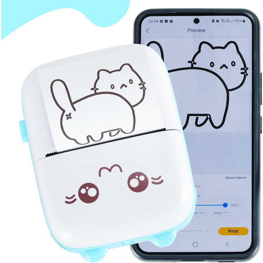 Mini Bluetooth Thermal Printer Photos Φορητός Εκτυπωτής White Blue