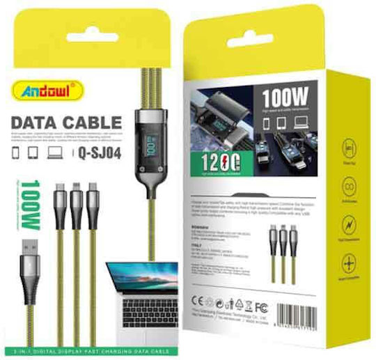 Andowl Καλώδιο Data 100w Usb-a Micro Type-c Lightning Q-sj04