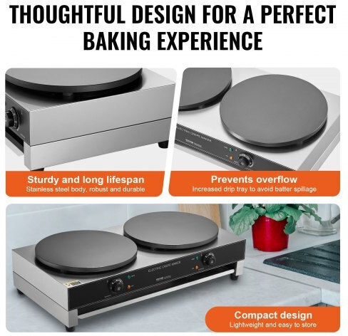 Vevor Double Commercial Electric Crepe Maker 3.4kW with Ø40.64cm Heating Plate