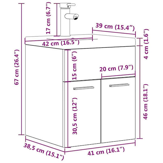 vidaXL Countertop with Sink L41xW38.5xH46cm Sonoma Oak