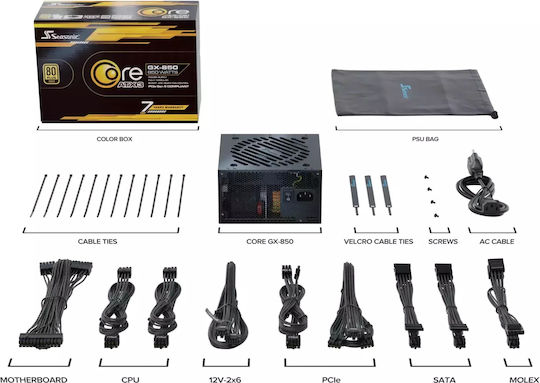 Seasonic Core GX ATX 3 (2024) 850W Black Computer Power Supply Full Modular 80 Plus Gold
