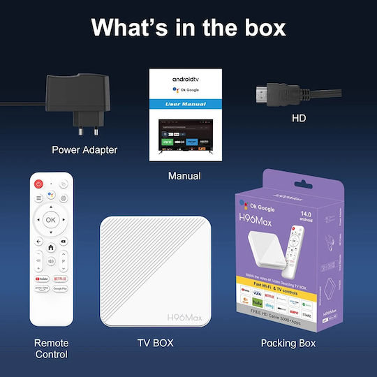 H96 Max ТВ кутия H96 MAX H313 H96MAX-H313 4K UHD с WiFi USB 2.0 2GB RAM и 16GB Памет за съхранение с Операционна система Андроид 14.0 и Google Assistant