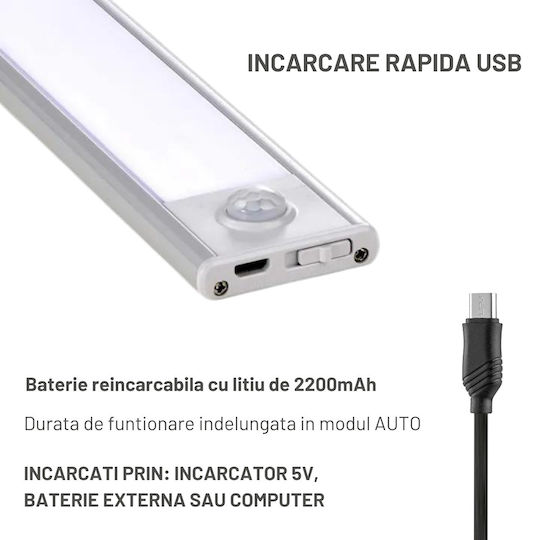 LED Γραμμικό Φωτιστικό Τοίχου Ψυχρό Λευκό 80εκ.