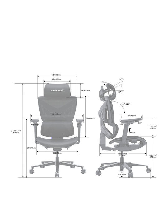 Anda Seat X-AIR PRO XL Καρέκλα Gaming με Ρυθμιζόμενα Μπράτσα Grey Twilight