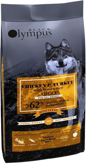 Black Olympus Adult Holistic 12kg Dry Food with Few Grains for Adult Dogs with Turkey, Brown rice and Chicken & Turkey