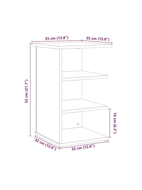 Wooden Bedside Table with Metal Legs Old Wood 35x35x55cm