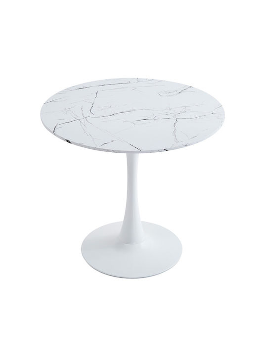 Balou Round Table Dining Room Wooden White Marble 80x80x75cm