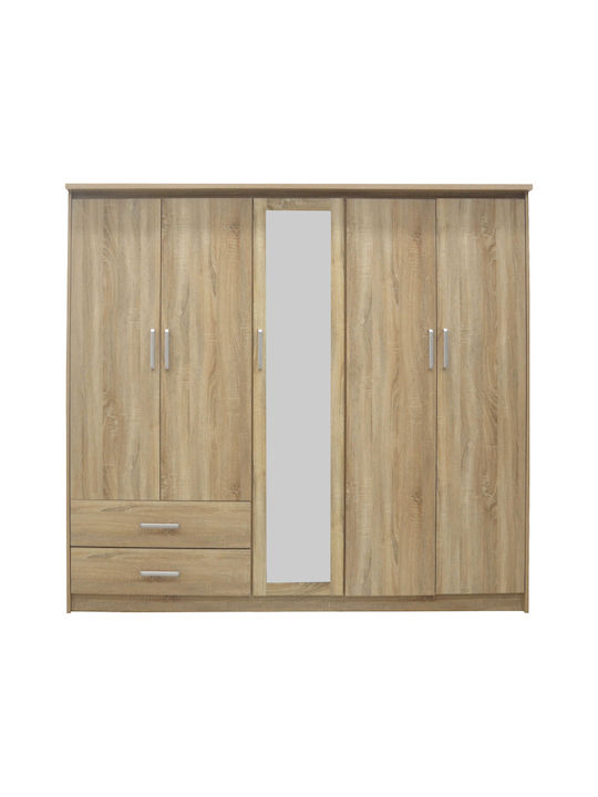 Fünf Türen Kleiderschrank Olympus mit Spiegel Natural Shade 198x57x183cm