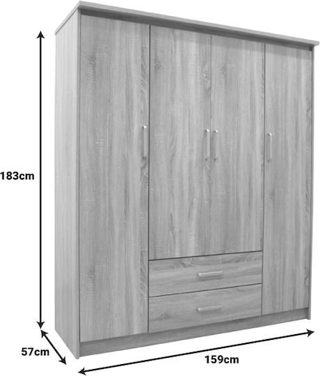 Vier Türen Kleiderschrank Olympus Natural Shade 159x57x183cm