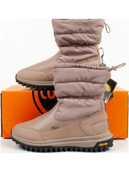 Leder Damenstiefel mit Pelz Beige