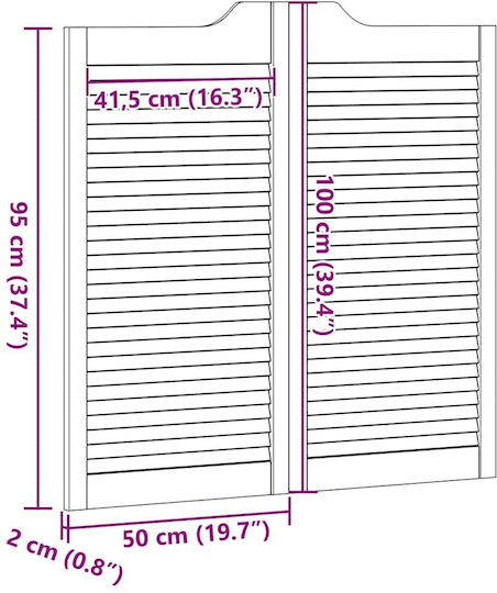 Swing Doors Louvred Design 1-pair 100x100 Cm Μασίφ Ξύλο Πεύκο Καφέ 100 X 100 Cm