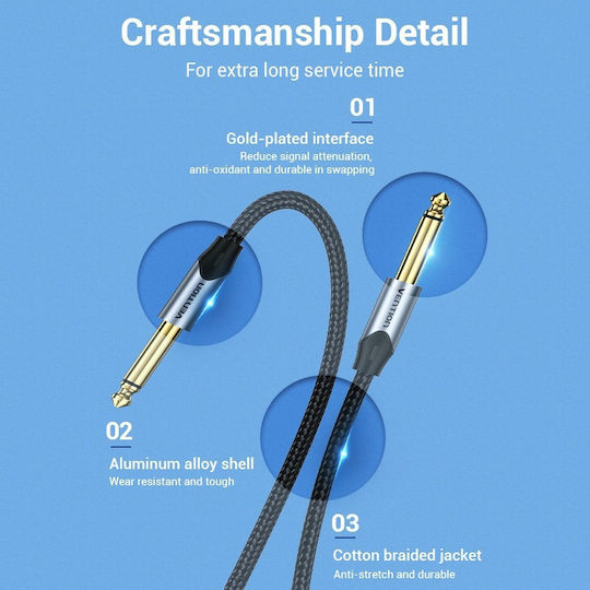 Vention Cable 6.3mm Male - 6.3mm Male 10m Gray BASHL